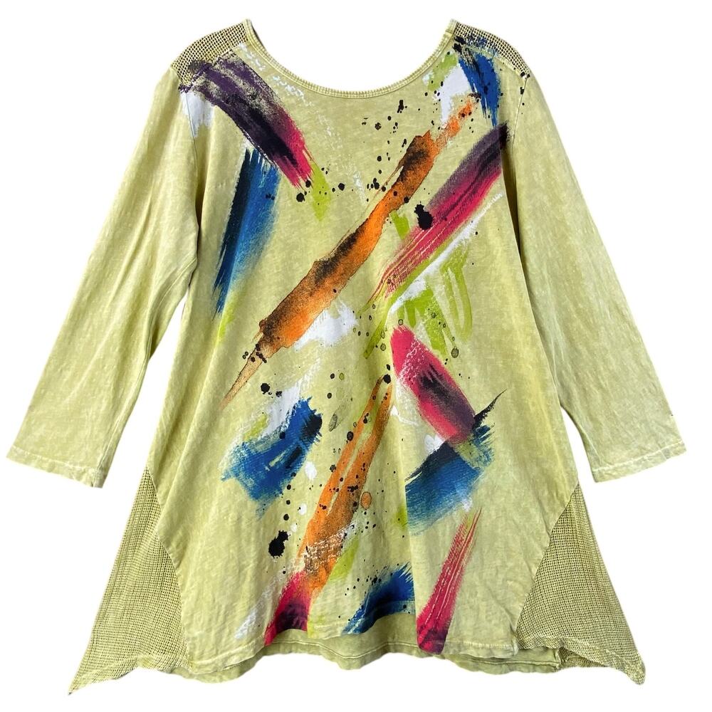 Jess & Jane Art To Wear Tunic Top Size M Cotton Boho Artsy
